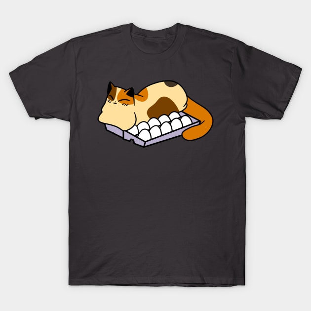 Calico Sleeping in Egg Carton T-Shirt by saradaboru